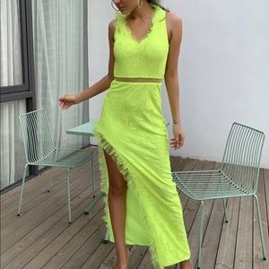 Neon green maxi dress with slit thigh